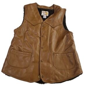 Vintage DeerWear Genuine Deerskin Leather Vest Mens Size 40 Brown‎ Snap Button